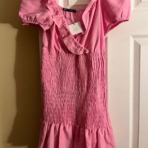 ZARA New With Tags Pink Short Sleeve Ruffle Shirred Dress Size Medium/ 28